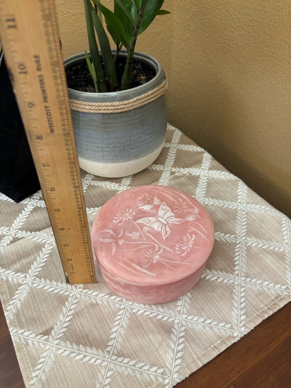 Vintage Pink Butterfly Jewelry Box Trinket Dish w/Lid Incolay Stone Round Flower - Picture 4 of 10